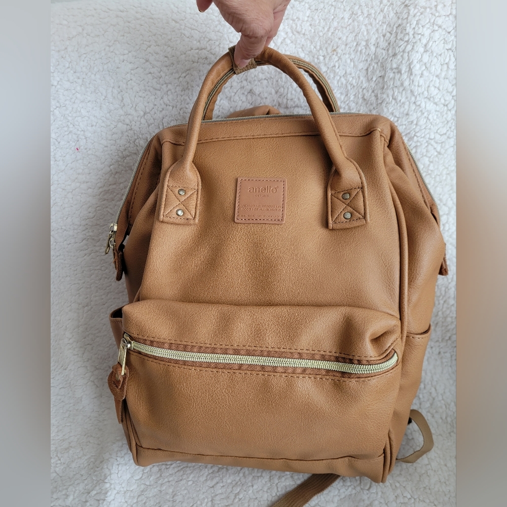 Anello 2Way Tan Leather Medium Backpack. Unisex